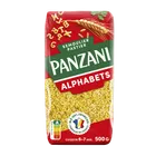 Paquet de pâtes Panzani Alphabets, blé 100% français, cuisson 6-7 min, idéal pour les soupes des enfants.