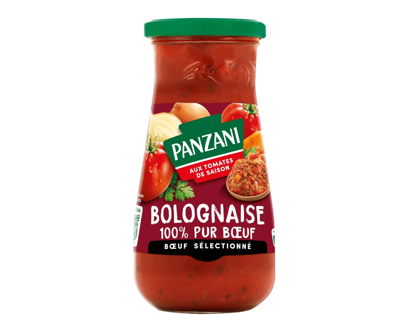 Bocal de sauce bolognaise Panzani 100% pur bœuf sélectionné.
