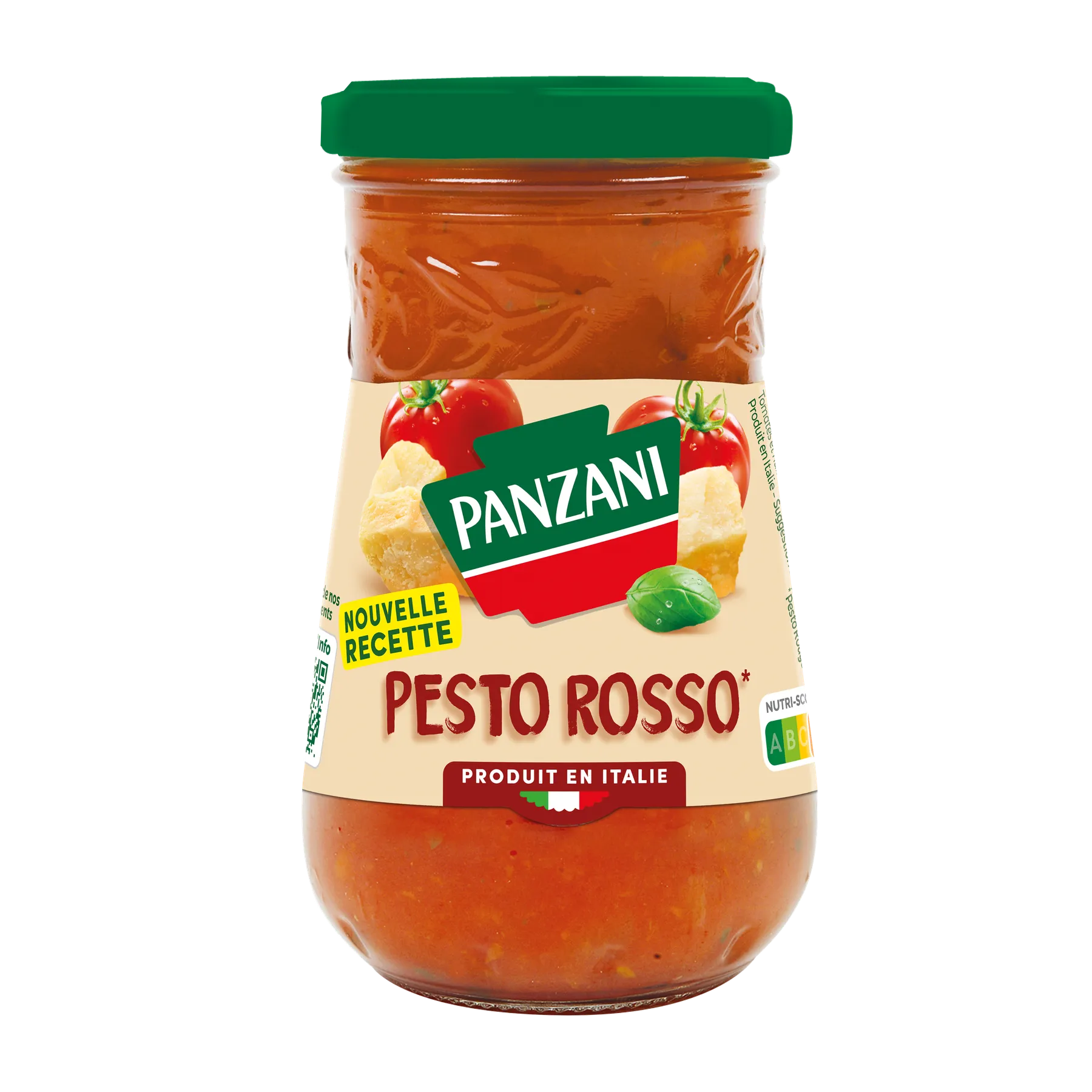 Bocal de Pesto Rosso Panzani, produit en Italie, pour une saveur intense et ensoleillée.